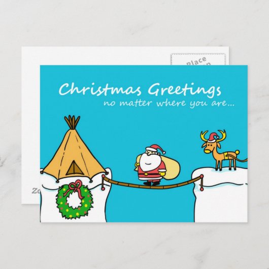サンタとトナカイのクリスマスグリーティングポストカード シーズンポストカード (正面/裏面)