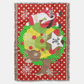 サンタとトナカイのクリスマスホリデースロー スローブランケット (正面縦)