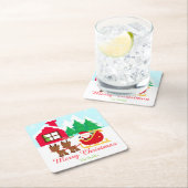 サンタとトナカイのクリスマスホリデーパーティー スクエアペーパーコースター (インサイチュ)