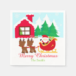 サンタとトナカイのクリスマスホリデーパーティー スタンダードカクテルナプキン