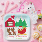 サンタとトナカイのクリスマスホリデーパーティー ペーパープレート (パーティー)