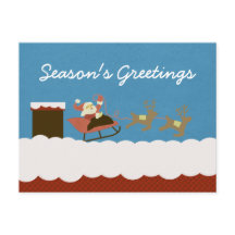 サンタとトナカイのクリスマスポストカード