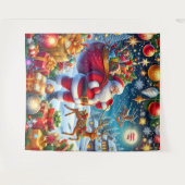 サンタとトナカイのクリスマス背景 タペストリー (正面(横))