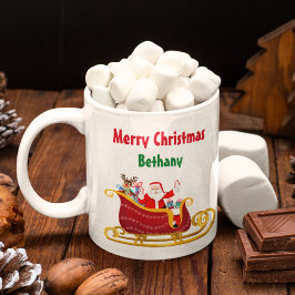 サンタとトナカイのクリスマス・ソリ 名入れ コーヒーマグカップ
