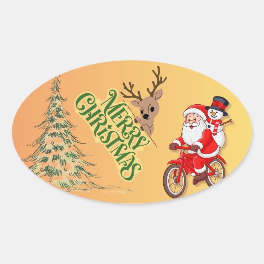 サンタとトナカイのクリスマス 楕円形シール (正面)