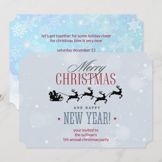 サンタとトナカイのシルエットクリスマスパーティ 招待状 (正面/裏面)