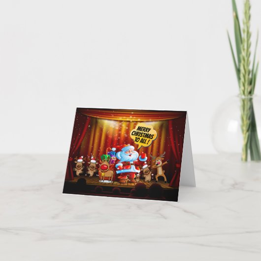 サンタとトナカイのステージクリスマスカード サンキューカード (正面)