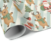 サンタとトナカイのストライプ クリスマス包装紙 ラッピングペーパー (ロールコーナー)