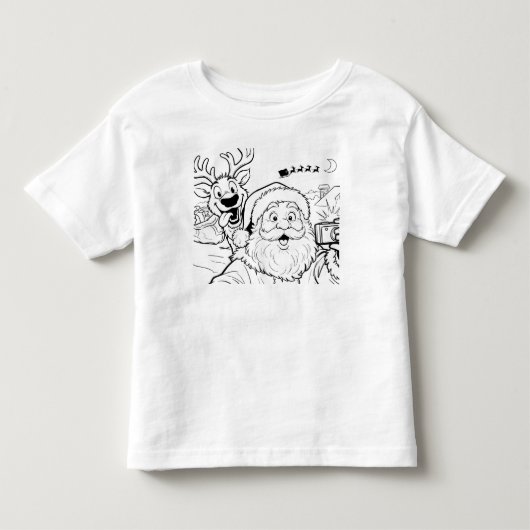 サンタとトナカイのセルフィーTシャツ トドラーTシャツ (正面)