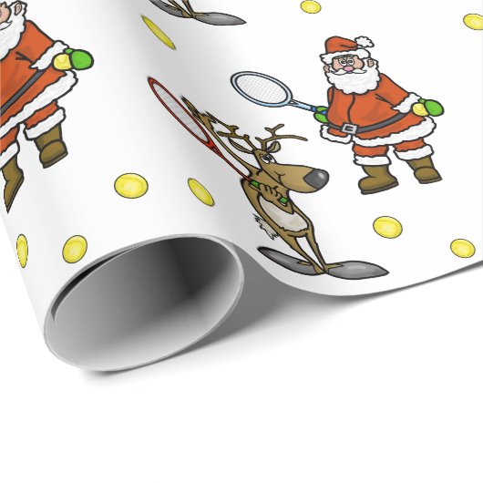 サンタとトナカイのテニスクリスマスギフトラップ ラッピングペーパー (ロールコーナー)