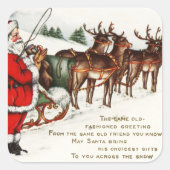 サンタとトナカイのビンテージクリスマスステッカー スクエアシール (正面)