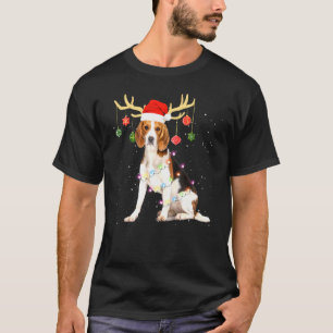サンタとトナカイのビーグル犬 クリスマス ライト Xmas Tシャツ