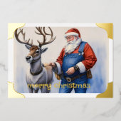 サンタとトナカイのホイルホリデーカードのスナップショット 箔シーズンカード (正面)