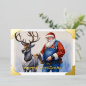 サンタとトナカイのホイルホリデーカードのスナップショット 箔シーズンカード (立ち正面)