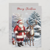 サンタとトナカイのメリークリスマスカード シーズンカード (正面/裏面)