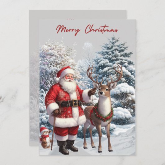サンタとトナカイのメリークリスマスカード シーズンカード (正面/裏面)