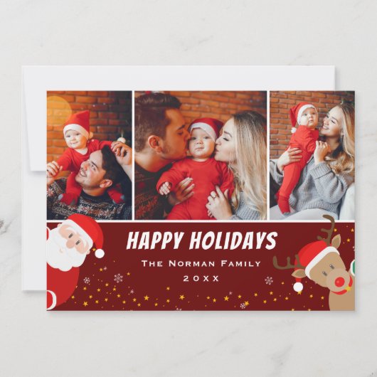 サンタとトナカイのメリークリスマス3写真 シーズンカード (正面)