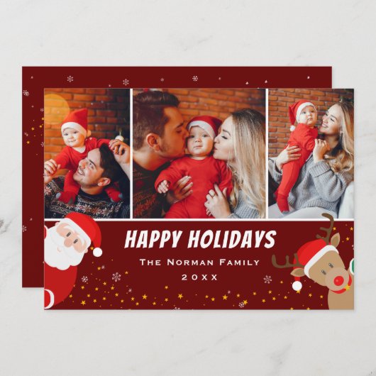 サンタとトナカイのメリークリスマス3写真 シーズンカード (正面/裏面)