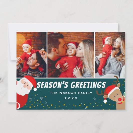 サンタとトナカイの季節の挨拶3写真 シーズンカード (正面)