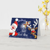 サンタとトナカイの楽しいクリスマスハッピーニコニコアニメ カード (黄色い花)