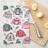 サンタとトナカイの醜いクリスマスセーター キッチンタオル (四つ折り)