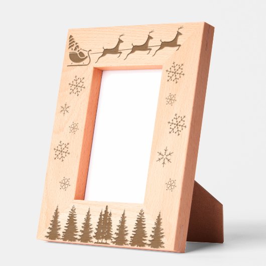 サンタとトナカイの雪片と木 レーザー彫刻フレーム (左)