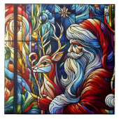 サンタとトナカイの鮮やかなステンドグラス タイル (正面)