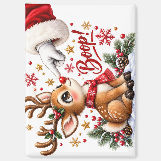 サンタとトナカイの鼻をぽん!キュートなクリスマス マグネット