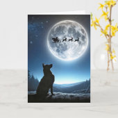 サンタとトナカイを見張る犬 カード (黄色い花)