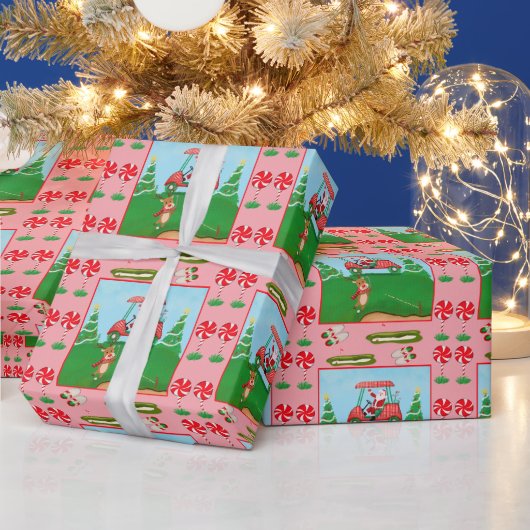 サンタとトナカイを連れたクリスマスゴルフ ラッピングペーパー (クリスマス)