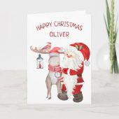サンタとトナカイパーソナライズされたキッズ シーズンカード (正面)
