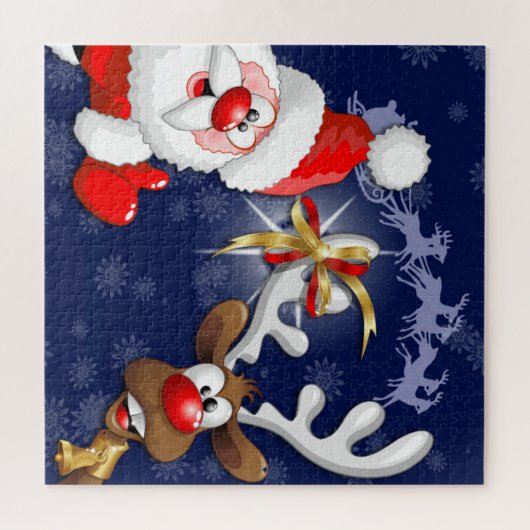 サンタとトナカイメリーのクリスマスハッピーアニメ ジグソーパズル (横)