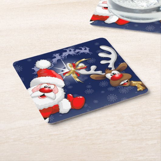 サンタとトナカイメリーのクリスマスハッピーアニメ スクエアペーパーコースター (アングル)