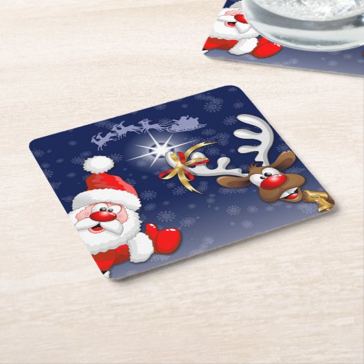 サンタとトナカイメリーのクリスマスハッピーアニメ スクエアペーパーコースター (アングル)