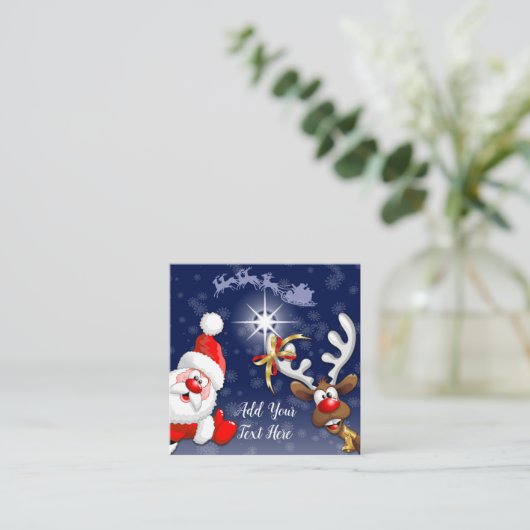 サンタとトナカイメリーのクリスマスハッピーアニメ スクエア名刺 (スタンド正面)