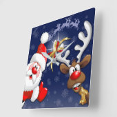 サンタとトナカイメリーのクリスマスハッピーアニメ スクエア壁時計 (傾斜)