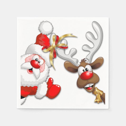サンタとトナカイメリーのクリスマスハッピーアニメ スタンダードカクテルナプキン (正面)