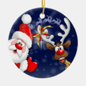 サンタとトナカイメリーのクリスマスハッピーアニメ セラミックオーナメント (正面)