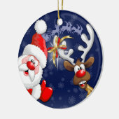 サンタとトナカイメリーのクリスマスハッピーアニメ セラミックオーナメント (左)