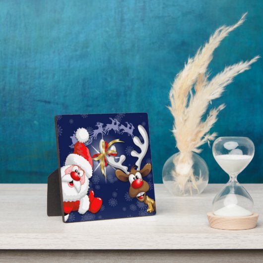 サンタとトナカイメリーのクリスマスハッピーアニメ フォトプラーク (インサイチュ)