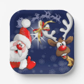 サンタとトナカイメリーのクリスマスハッピーアニメ ペーパープレート (正面)