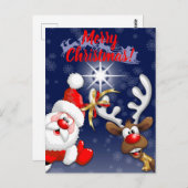 サンタとトナカイメリーのクリスマスハッピーアニメ ポストカード (正面/裏面)