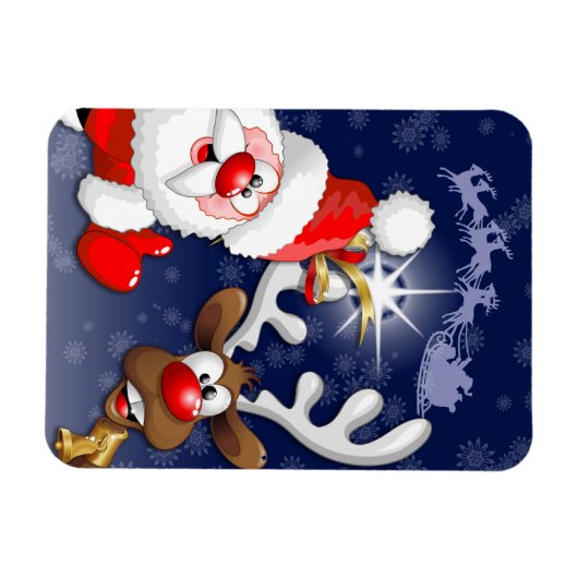 サンタとトナカイメリーのクリスマスハッピーアニメ マグネット (横)