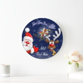 サンタとトナカイメリーのクリスマスハッピーアニメ ラージ壁時計 (ホーム)