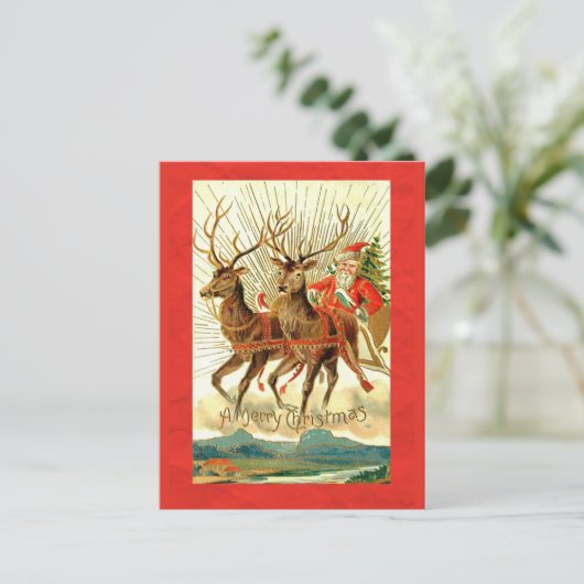 サンタとトナカイ付きメリークリスマス シーズンポストカード (スタンド正面)