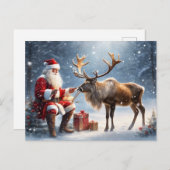 サンタとトナカイ芸術 ポストカード (正面/裏面)