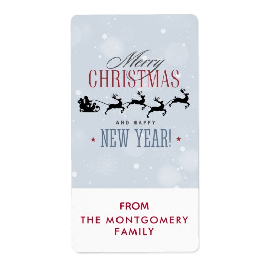 サンタとトナカイ飛んでいるのクリスマスプレゼント ラベル (正面)
