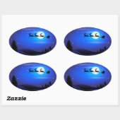 サンタとトナカイ飛んでいるアが青い夜空を横切る 楕円形シール (シート)