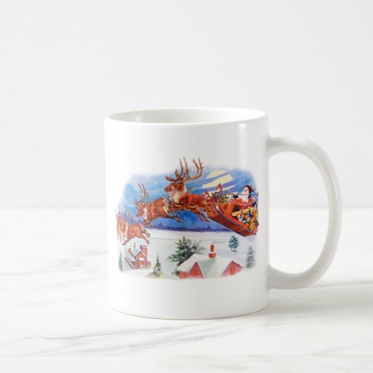 サンタとトナカイ飛んでいるア コーヒーマグカップ (右)