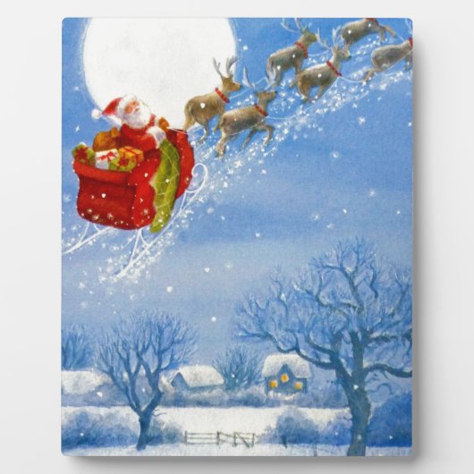 サンタとトナカイ飛んでいるア フォトプラーク (正面)